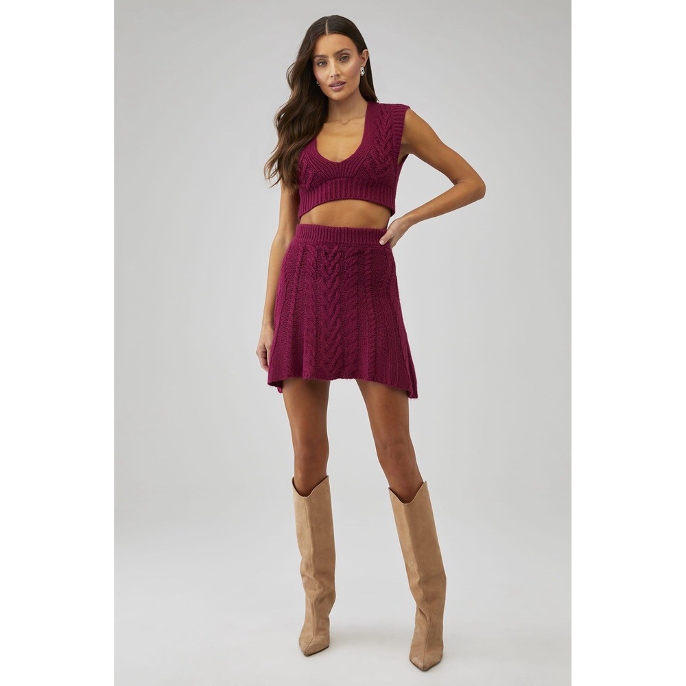 For Love & Lemons Women's Cranberry Cable‎ Knit Mini Skirt Size Large